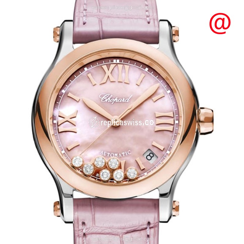 Chopard Happy Sport 278559-6021 - Auto 18kt Rose Gold Case, Pink Dial, Pink Alligator Strap